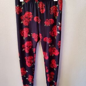 SHEIN Red Floral Leggings - Black Base